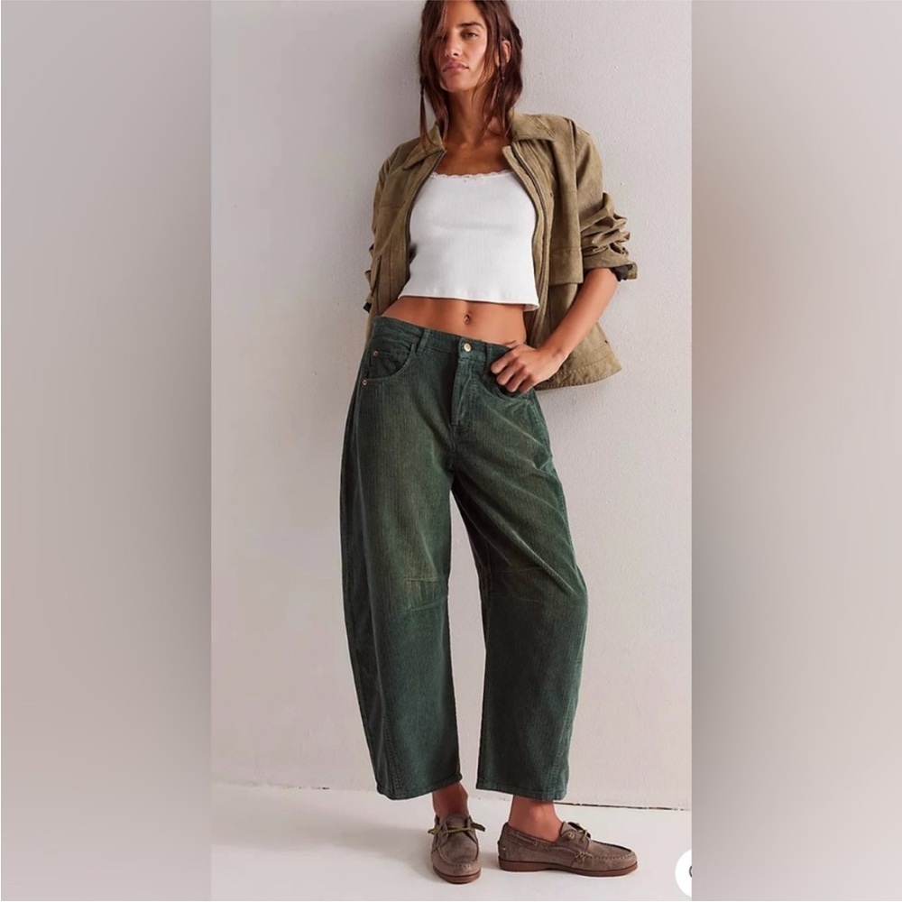 Free People Wide-Leg Green Corduroy Jeans